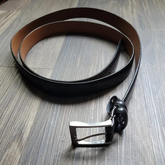 Unbranded Other - Men's Genuine Leather Belt Size 56 Black Silver Tone Hardware Long Business